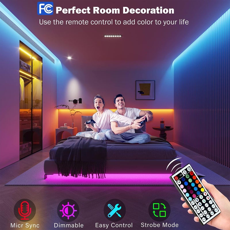 Leeleberd 50ft Led Lights for Bedroom, Bluetooth Smart APP Control RGB Color Changing Led Strip Lights with Remote Control and Power Adapter Led Lights for Room Kitchen Party Home Decoration - Image 3
